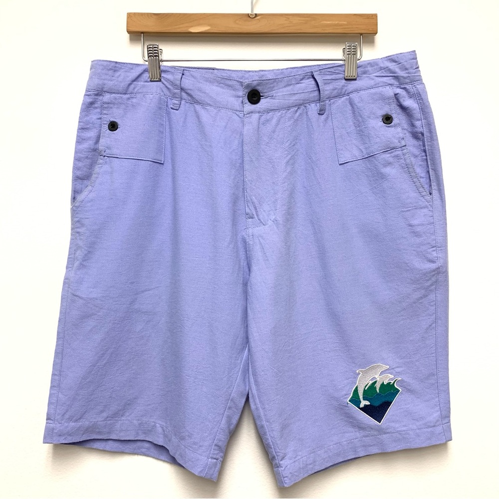 Pink Dolphin 10.5" Ins Casual Shorts Size 36 Blue Drawstring Cotton Embroidered‎